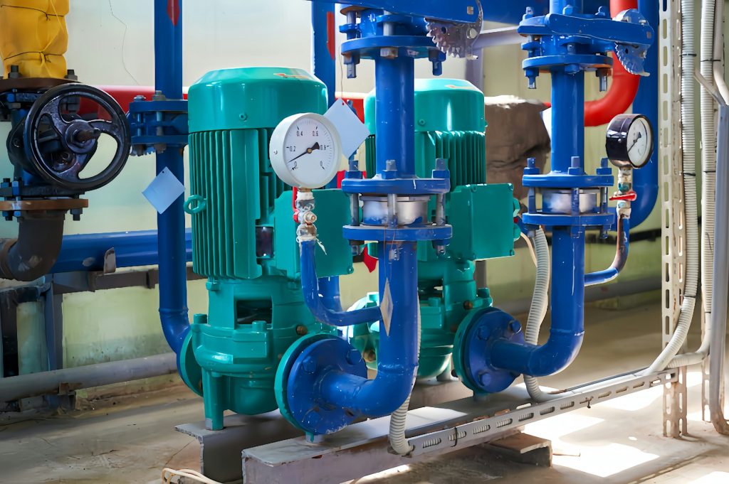 Circulation pumps with pressure gauges and valves