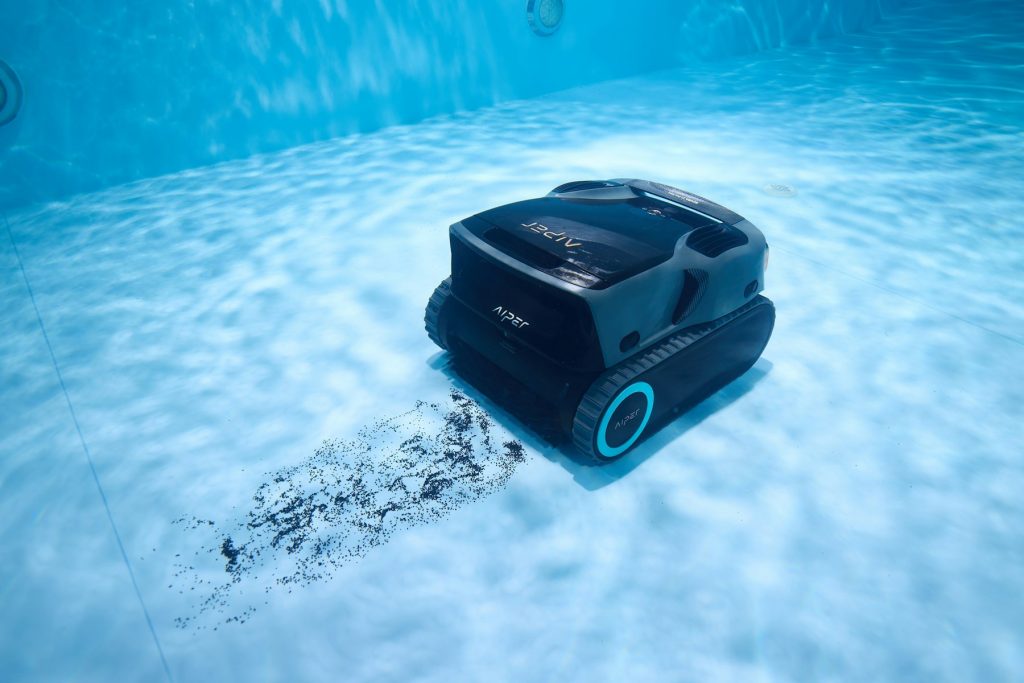 Robotic pool cleaner working underwater
